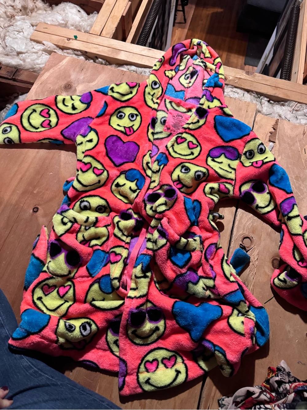 Girls Justice Neon Pink Plush Emoji Blanket Robe with Lime Faces